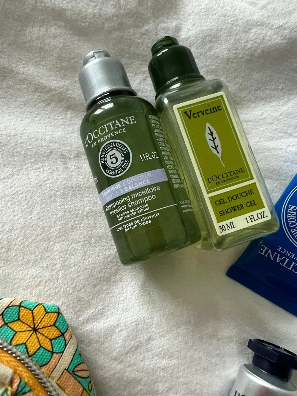 L'Occitane Yellow Floral Cosmetic Pouch with Hand Creams